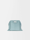 Maje Frayed-edge Leather Tote In Celadon