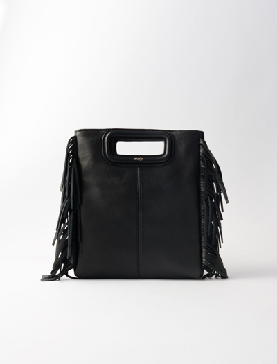 Maje Smooth Leather M Bag With Fringing In Black