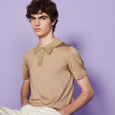 Sandro Knitted Polo Shirt In Camel