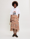 Maje Justy Paisley-print Cotton-voile Midi Skirt In Orange