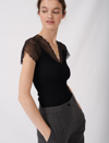 Maje Jersey Top With Lace Trim In Black