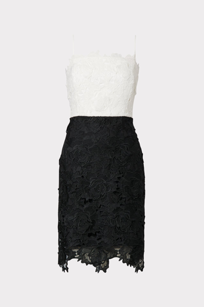 Milly 3d Floral Lace Spaghetti-strap Dress In White/black
