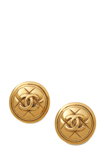 Pre-owned Chanel Gold Quilted 'cc' Earrings
