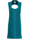 Bottega Veneta Cutout-back Cotton-blend Aran-knitted Mini Dress In Green