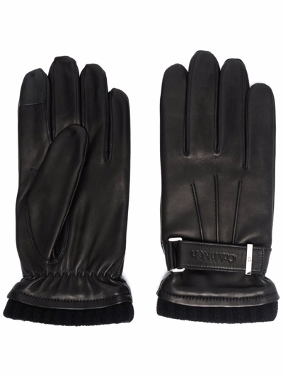 Calvin Klein Leather Rivet Gloves In Black