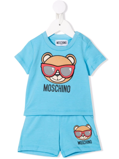 Moschino Kids' Logo-print Short Set In Blue