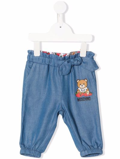 Moschino Kids' Teddy Bear-print Tencel™ Trousers In Blue