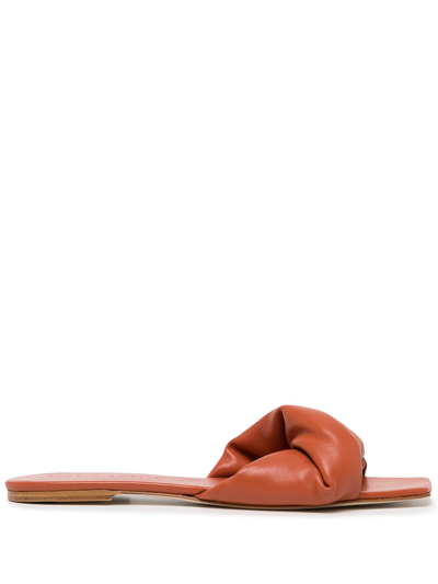 Studio Amelia Twist-front Flat Leather Sandals In Orange