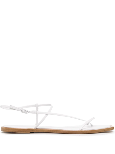 Studio Amelia Filament Square-toe Flat Sandals In White