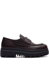 Car Shoe Embossed Crocodile Effect Loafers In Purple