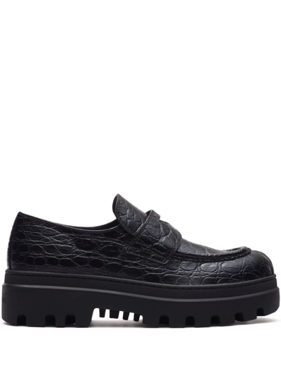 Car Shoe Crocodile Effect Moccasins In Nero