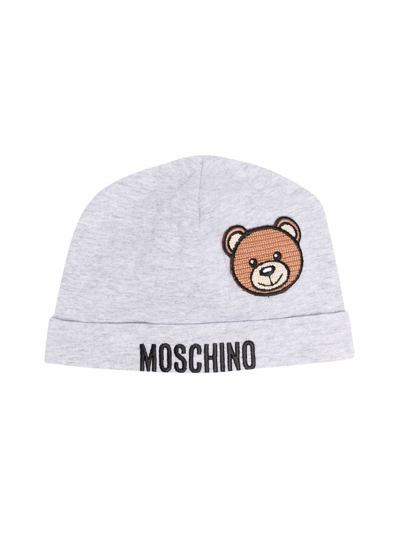 Moschino Babies' Logo-embroidered Cotton Beanie In Grey