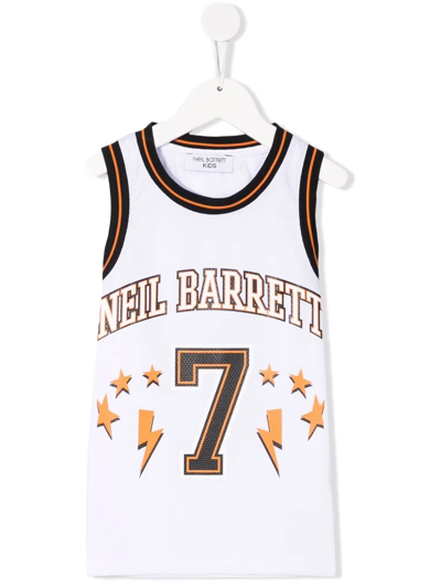 Neil Barrett Kids White Tank Top With Logo And Print In Bianco