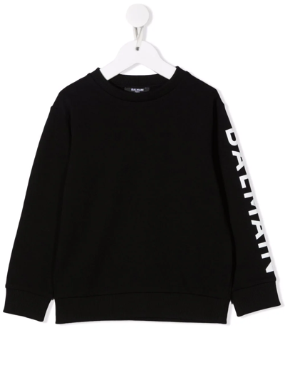 Balmain Kids' Logo-print Sleeve Sweatshirt In Black