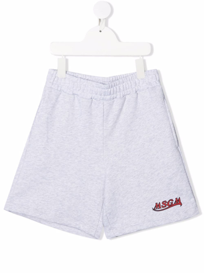 Msgm Kids' Logo Print Track Shorts In Grey