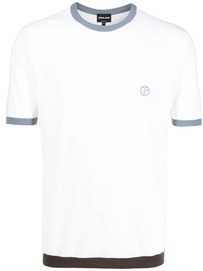 Giorgio Armani Logo-embroidered Virgin Wool T-shirt In Neutrals