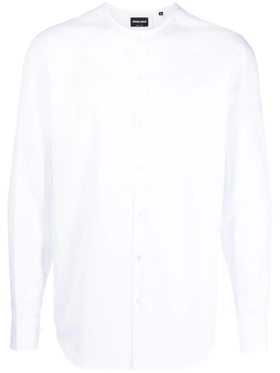 Giorgio Armani Collarless Long-sleeve Shirt In White