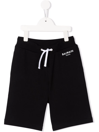 Balmain Teen Logo-print Drawstring Shorts In 930bc Black