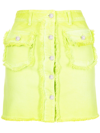 Msgm Fringe Trim Denim Skirt In Green