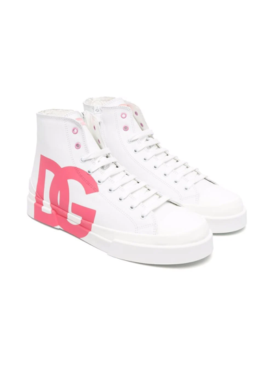 Dolce & Gabbana Kids' Side-logo High-top Trainers In White