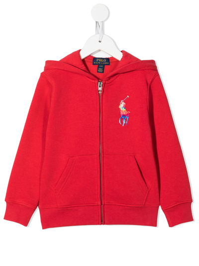 Ralph Lauren Kids' Logo-embroidered Zip-up Hoodie In Red