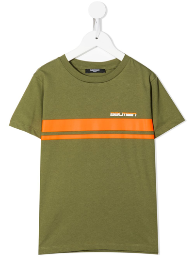 Balmain Teen Logo-print Cotton T-shirt In Green