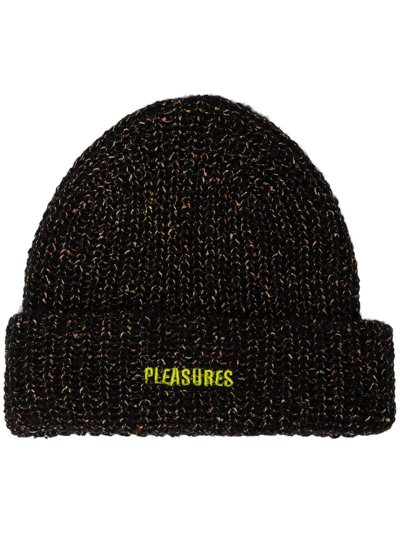 Pleasures Logo-print Chunky Knitted Beanie In Black