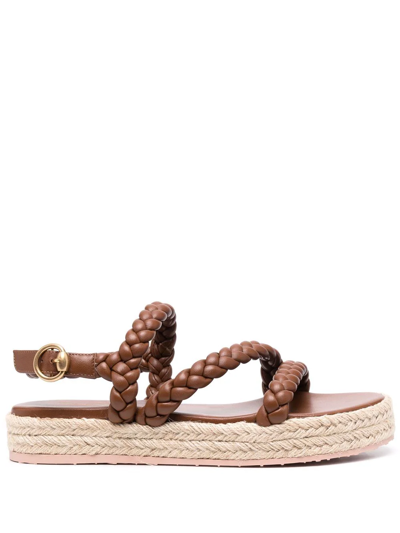 Gianvito Rossi Braided Leather Espadrille Sandals In Brown