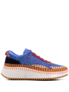 Chloé Nama Embroidered Suede And Recycled-mesh Sneakers In Blue