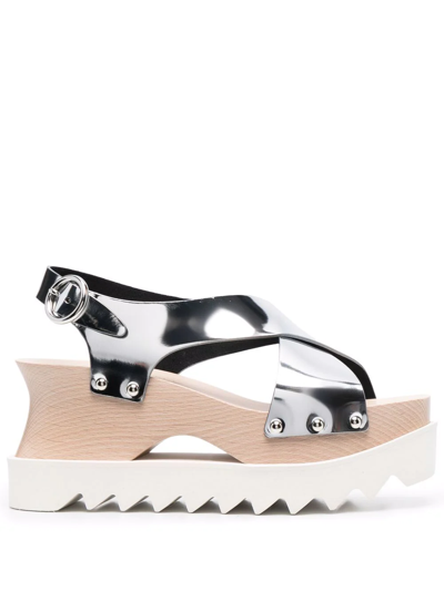 Stella Mccartney Elyse Mirrored Crisscross Platform Sandals In Metallic