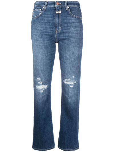 Closed Distressed Straight-leg Tapered Jeans In Blue