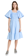 English Factory Ruffled Smocked Midi Dress In Powder Blue
