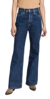Re/done + Net Sustain 70s Ultra High Rise Wide Leg Frayed Jeans In Rustic Indigo