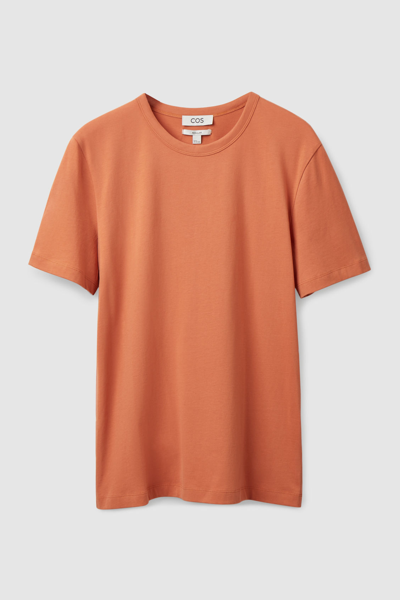 Cos Regular-fit Brushed Cotton T-shirt In Orange
