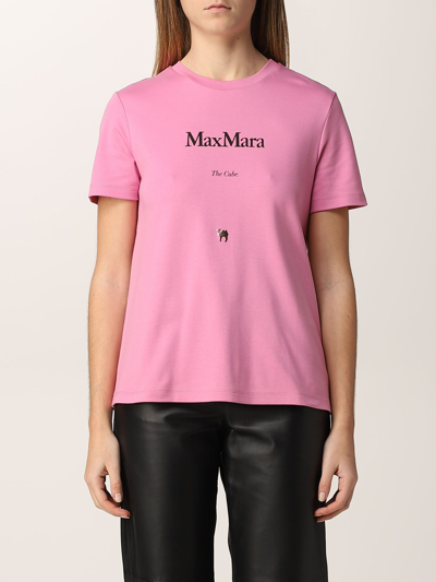 S Max Mara T-shirt In Cotton With Print In Pink