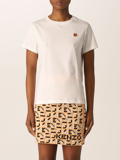 Kenzo Cotton T-shirt With Tiger Patch In White