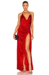Retroféte Ceres Wrap-effect Embellished Silk-blend Satin Gown In Red