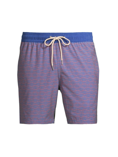 Fair Harbor The Bayberry Wave Print Swim Trunks In Red