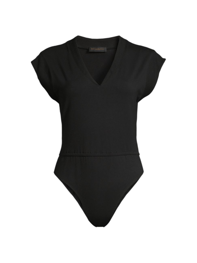 Donna Karan V-neck Stretch Cotton Bodysuit In Black