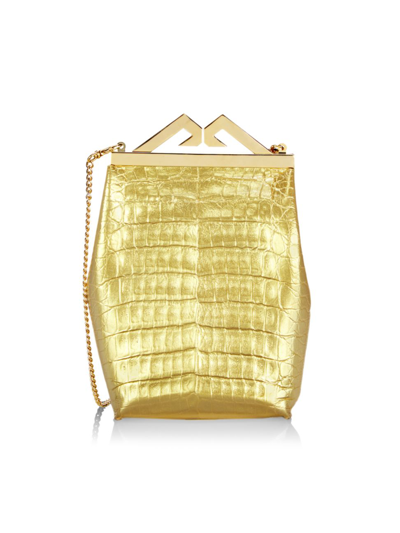 Maria Oliver Eva Metallic Crocodile Frame Bag In Metallic Gold