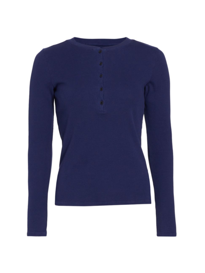 Nili Lotan Jordan Rib-knit Henley Top In Marine Blue