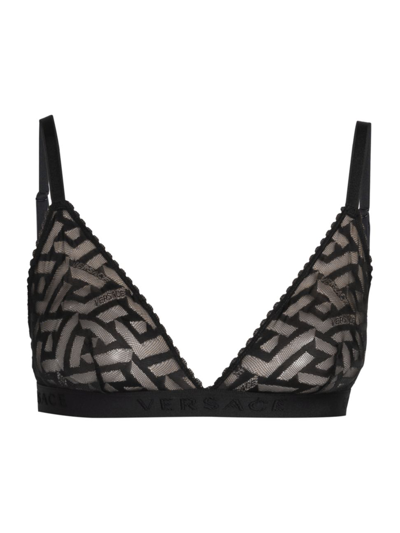 Versace Greca Signature Tulle Bralette In 黑色