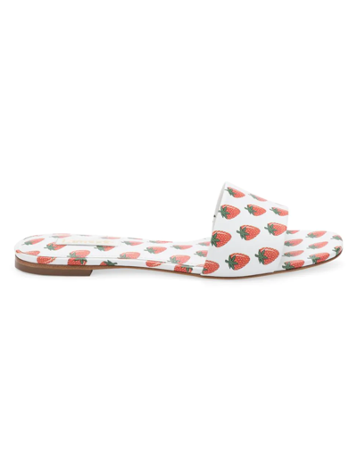 Larroude Ivy Strawberry-print Leather Mules