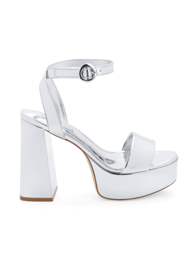 Larroude Dolly Metallic Leather Platform Ankle-strap Sandals In Silver