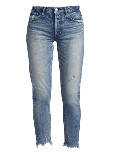 Moussy Vintage Merry Distressed Ankle Crop Jeans In Denim-lt