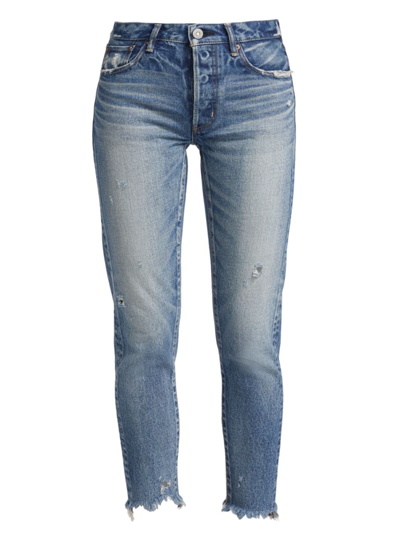 Moussy Vintage Merry Distressed Ankle Crop Jeans In Blue