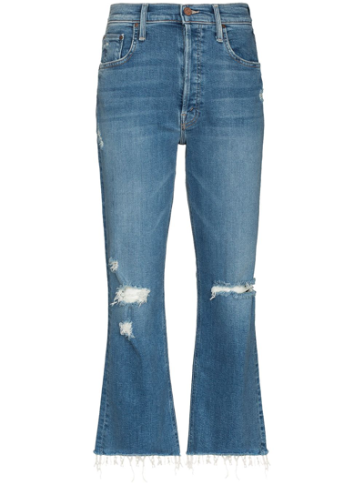 Mother 'the Tripper' Frayed Hem Distressed Detail Cropped Boot Jeans In Blue