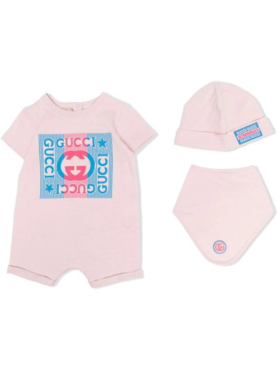 Gucci Babies' Logo-print Cotton Jersey One-piece In Pink