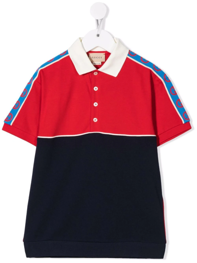 Gucci Kids' Gg-print Colourblock Polo Shirt In Blue