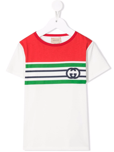 Gucci Kids' Logo-print Colour-block T-shirt In White